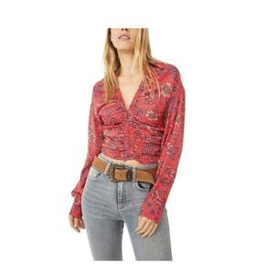 Free People I Got You Printed Crop Top Floral Boho Retro Blouse Size Medium